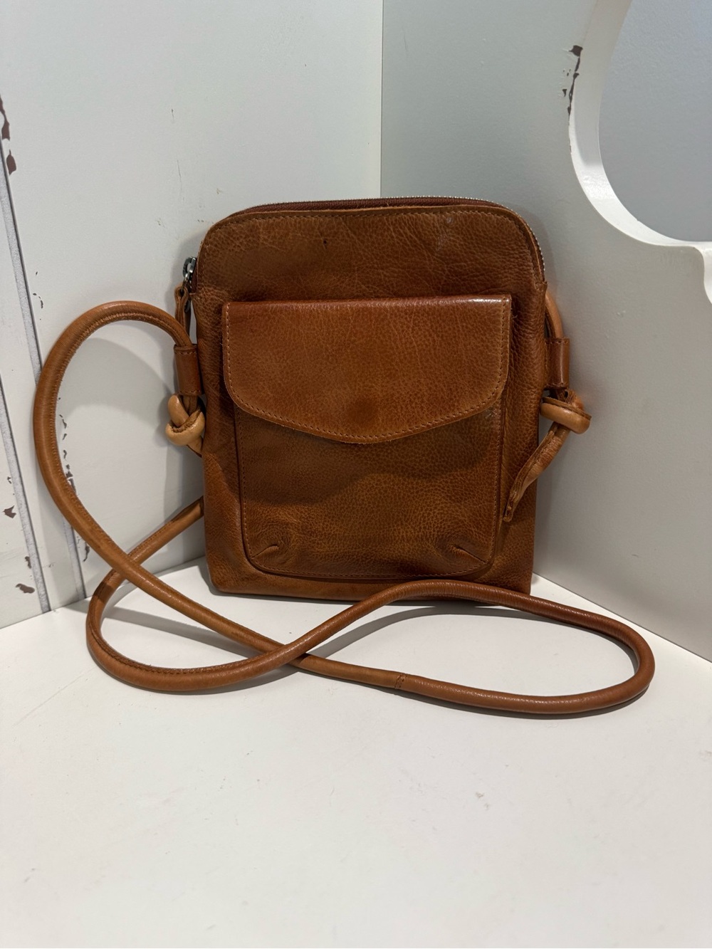 Latico Ezra Full-Grain Leather Organizer Crossbody Bag - Cognac Brown